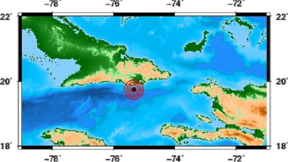 Localización del primer sismo perceptible del año en Cuba.