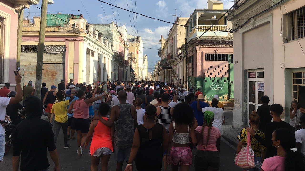 Protesta en La Habana el 11 de juli ode 2021.