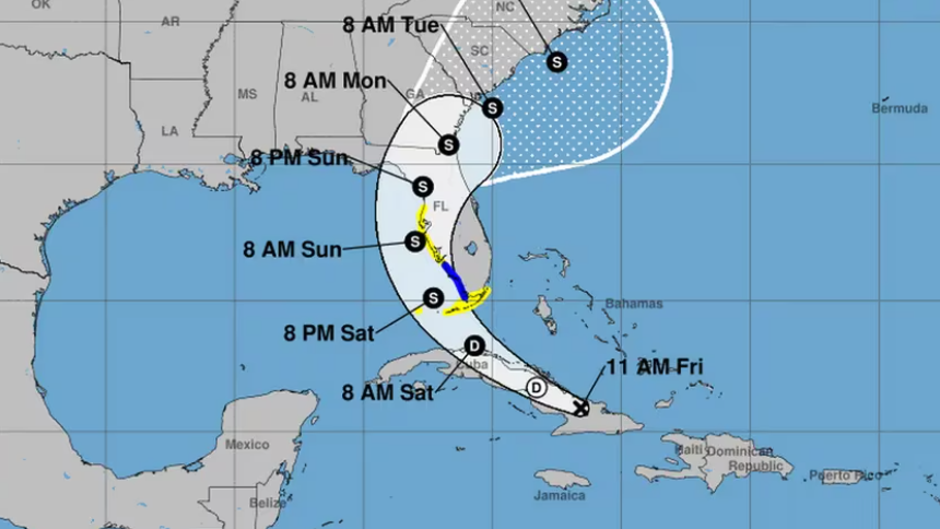 Posible trayectoria del fenómeno meteorológico que afecta a Cuba.