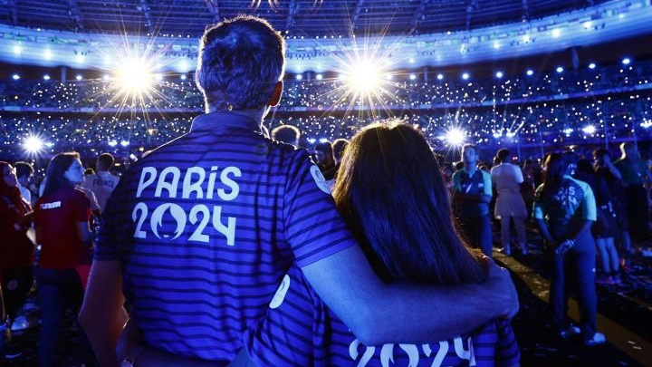 Spectators at the closing ceremony of the Olympic Games in Paris.