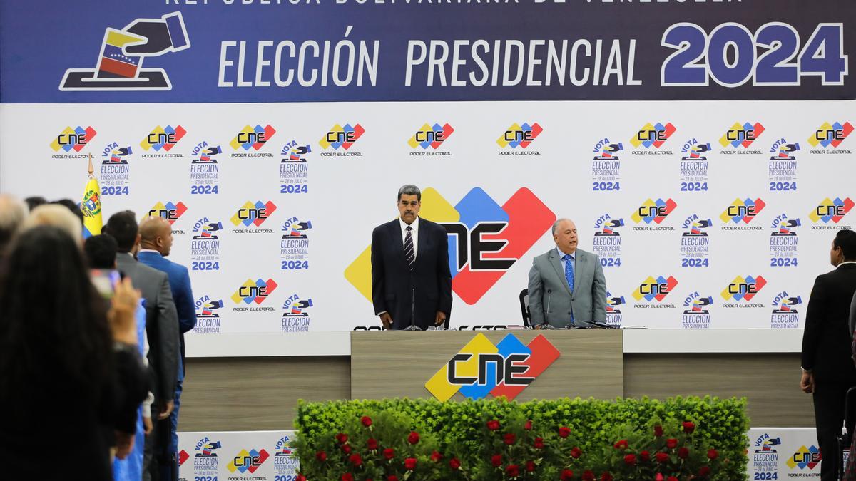 Nicolás Maduro al ser proclamado ganador de las elecciones por el Consejo Nacional Electoral.