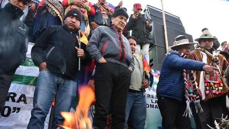 Evo Morales durante la marcha que en encabeza en Bolivia.