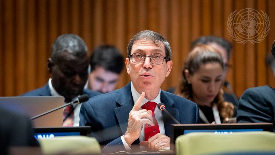 Bruno Rodríguez interviniendo en una reunión de la ONU.