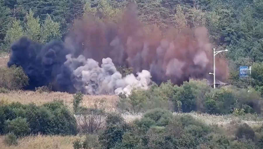 Una de las explosiones en la zona fronteriza entre ambas Coreas.