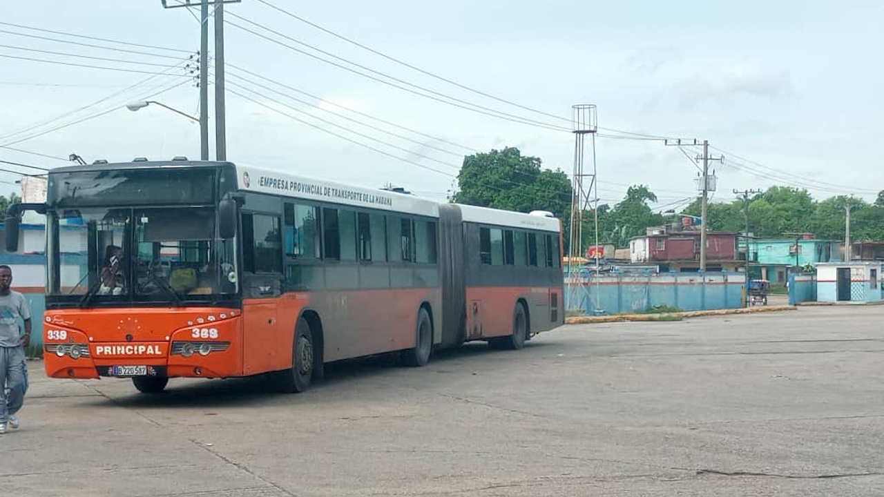 Ómnibus dedicado al transporte público en un paradero de La Habana.