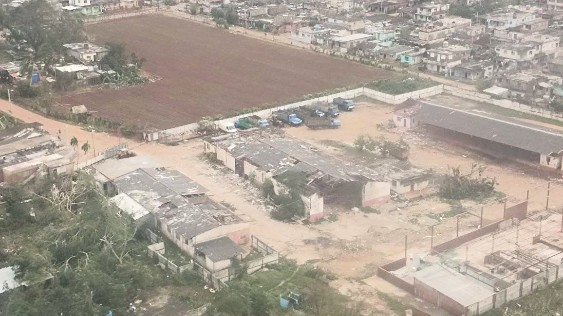 Vista aérea de daños del huracán Rafael en Artemisa.