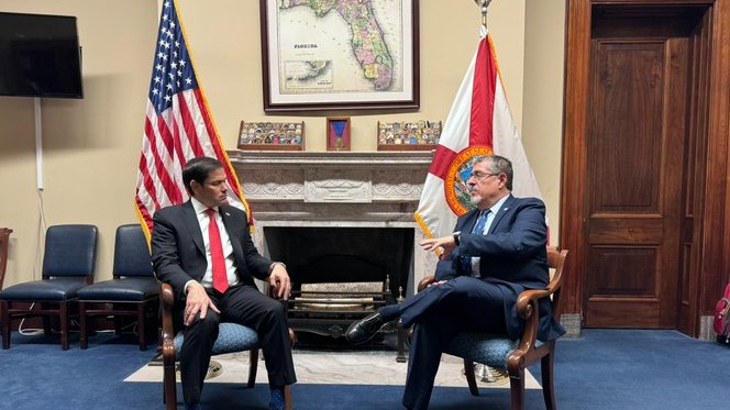 Reunión entre Bernardo Arévalo, presidente de Guatemala, y el secretario de Estado de EEUU, Marco Rubio.