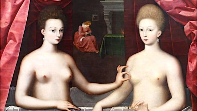 'Gabrielle d’Estrées y una de sus hermanas', Escuela de Fontainebleau, siglo XVI.