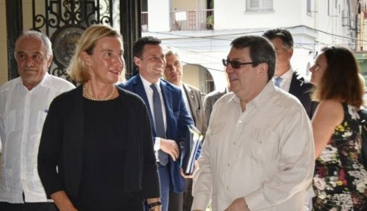 Federica Mogherini y Bruno Rodríguez en La Habana en 2019.