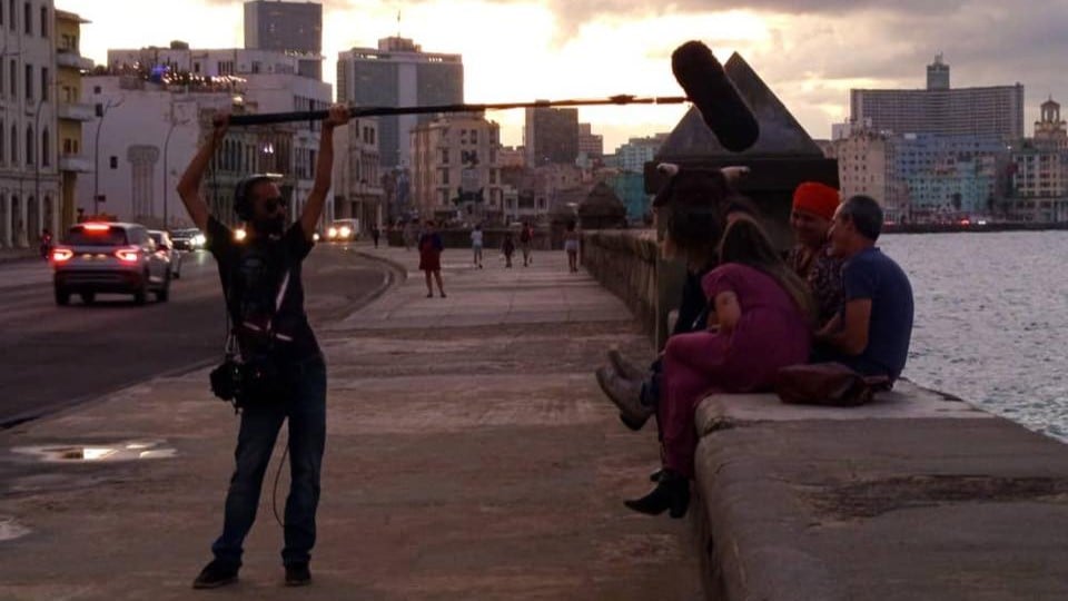 Grabación en el Malecón de La Habana.
