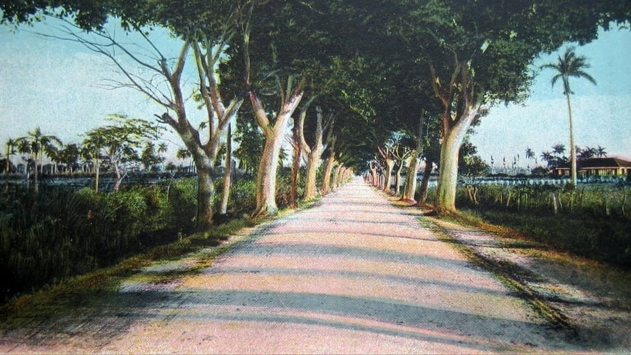 Vieja postal de una carretera en Güines.