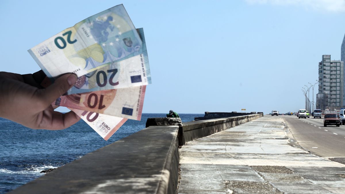 Billetes de euros y una vista del Malecón de La Habana.