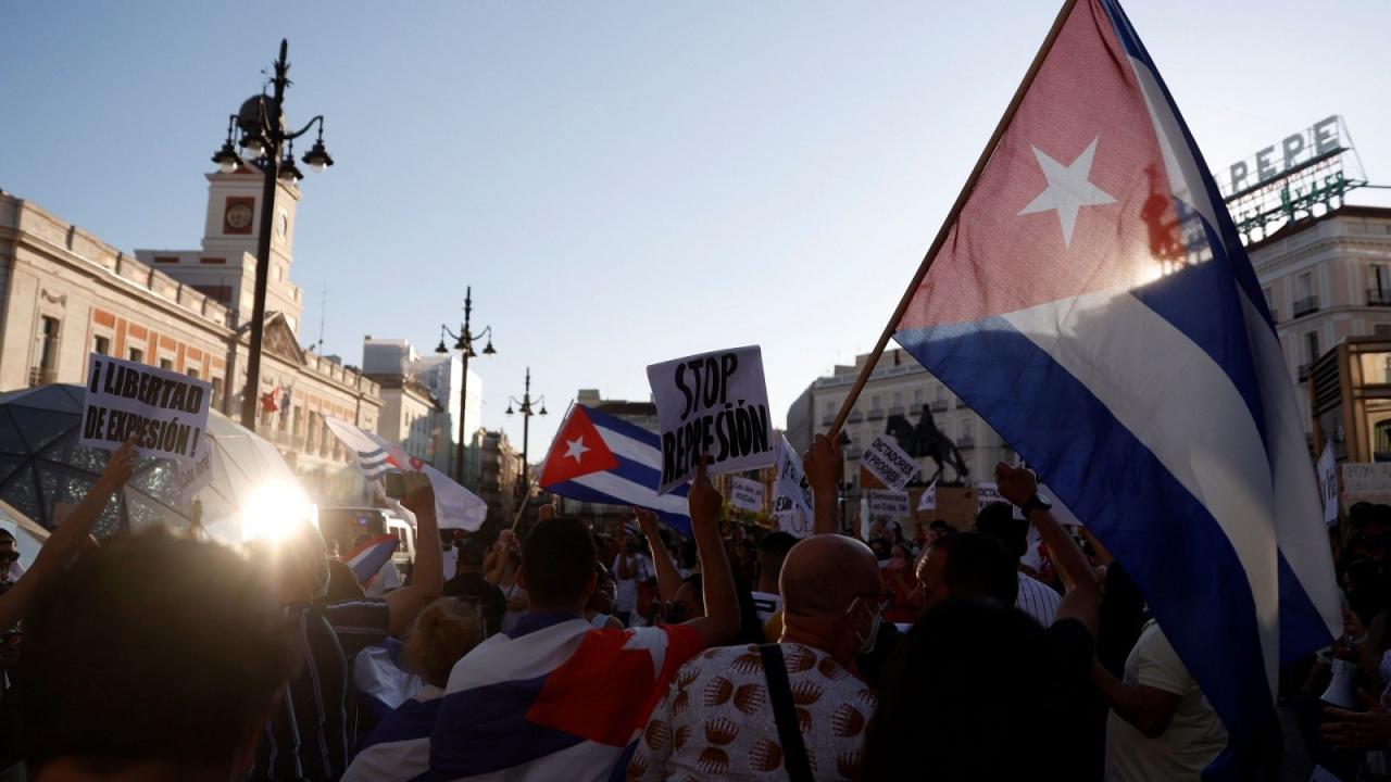 Manifestación de cubanos en Madrid.