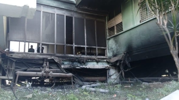 Zona afectada por el incendio en el hospital de Cienfuegos.