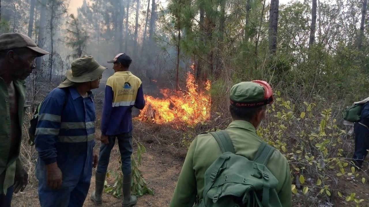 Efectivos trabajan para contener el incendio en Pinar del Río.