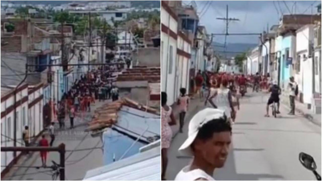 Protestas en el centro de Santiago de Cuba.