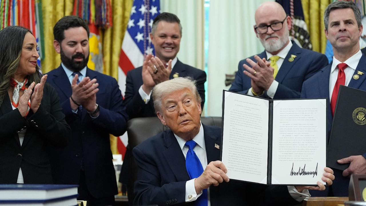 Trump junto a una orden ejecutiva.