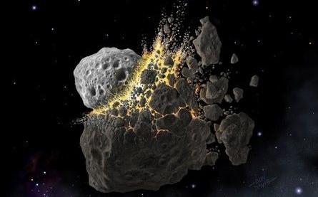 Ilustración que muestra la colisión de un asteroide gigante entre Marte y Júpiter hace 466 millones de años. (