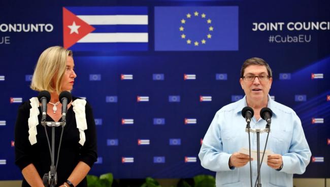 Federica Mogherini y Bruno Rodríguez en La Habana. (EFE)