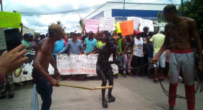 Protesta de emigrantes en Tapachula, México.