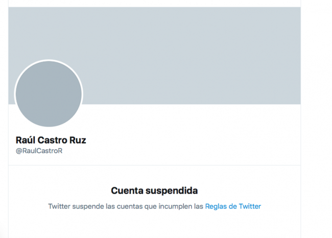 Cuenta de Raúl Castro suspendida.