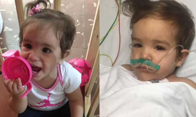 La niña fallecida antes y después de la aplicación de la vacuna.