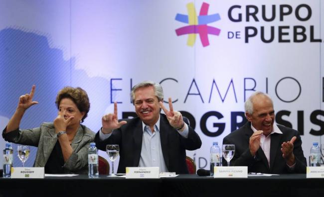 Dilma Rousseff, Alberto Fernández y Ernesto Samper en el encuentro del Grupo de Puebla en Buenos Aires.