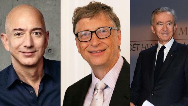 Jeff Bezos, Bill Gates y Bernard Arnault, los tres hombres más ricos del mundo en 2019.
