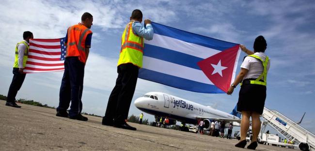 El primer vuelo comercial entre EEUU y Cuba, en agosto de 2016.