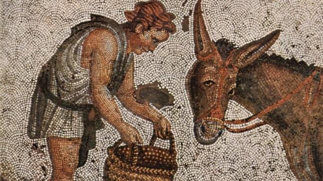 Mosaico romano con motivos de 'El asno de oro' de Apuleyo.