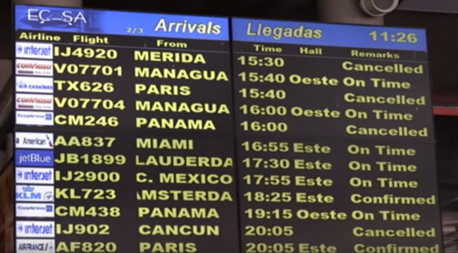 Pizarra de arribos del Aeropuerto Internacional José Martí de La Habana la última jornada antes del cierre de fronteras.