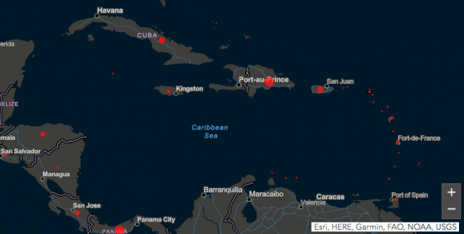 Mapa del coronavirus en el Caribe.