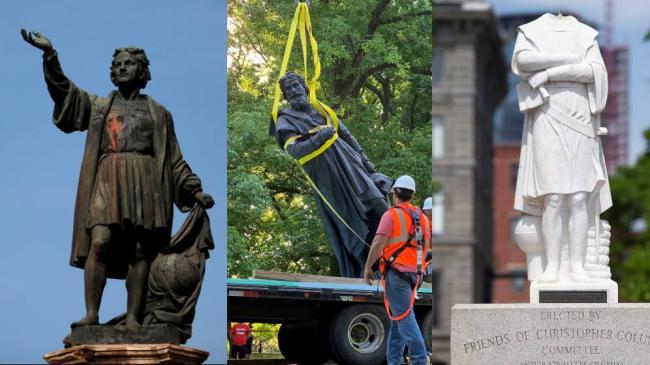 Estatuas de Colón vandalizadas.