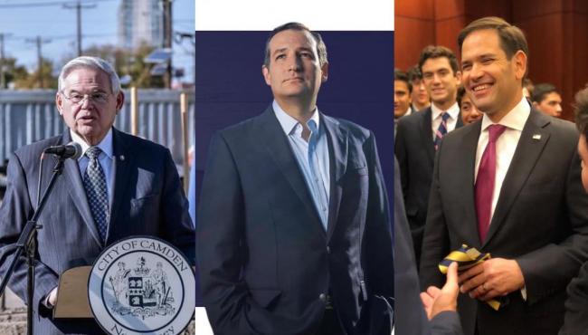 Los senadores cubanoamericanos Bob Menéndez, Ted Cruz y Marco Rubio.
