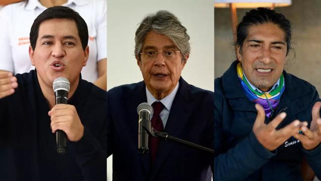 Arauz, Lasso y Pérez, candidatos a la presidencia de Ecuador.