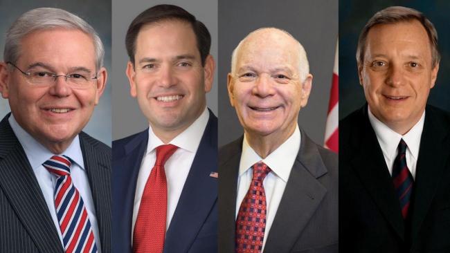 Los senadores estadounidenses Bob Menéndez, Marco Rubio, Dick Durbin y Ben Cardin.