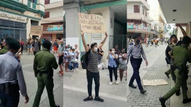 Detención de Luis Adrián Robles durante una manifestación pacífica en La Habana