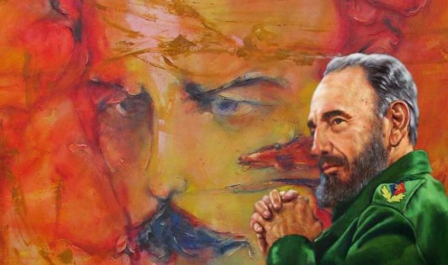 Fidel Castro y José Martí, unidos en una imagen de propaganda oficial.