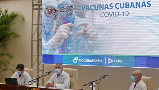Conferencia de prensa en La Habana sobre las vacunas anticovid desarrolladas en Cuba.