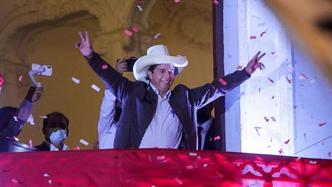 Pedro Castillo, cuando se declara presidente electo de Perú.