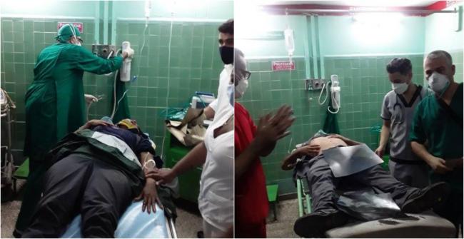 Atención médica a los heridos en un accidente el lunes en Cienfuegos.