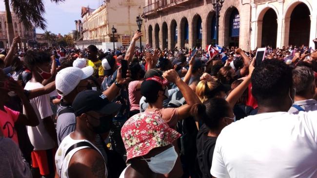 Protesta en una calle de La Habana el pasado domingo 11 de julio.