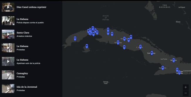 Mapa de protestas en Cuba.