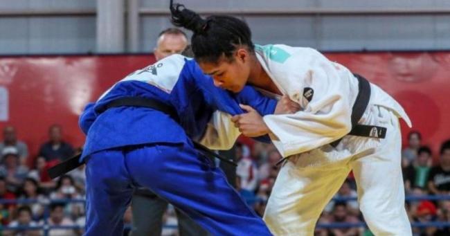 La judoca cubana Ayumi Leyva durante un combate.
