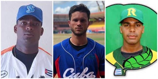 Los peloteros cubanos Reinaldo Lazaga, Dariel Fernandez y Dismany Palacios, últimas tres fugas del equipo Cuba.