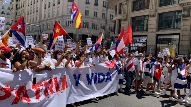 Manifestación de cubanos en Madrid en julio de 2021.