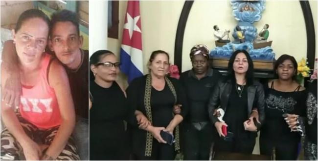 La cubana Bárbara Farrat y su hijo Jonathan Torres y otras madres de presos del 11J en Camagüey.