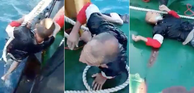 Rescate de un balsero cubano en el mar.