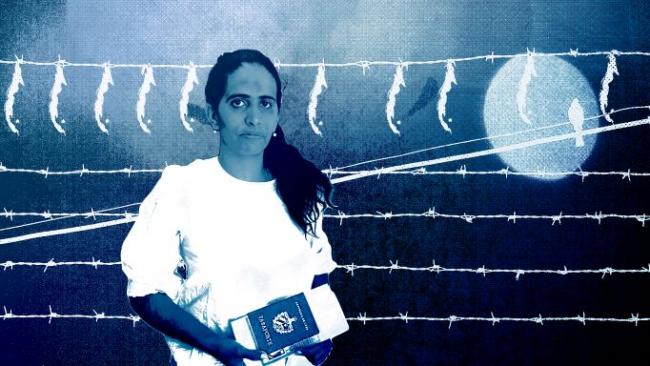 Ilustración sobre las consecuencias del destierro de la activista cubana Anamely Ramos.