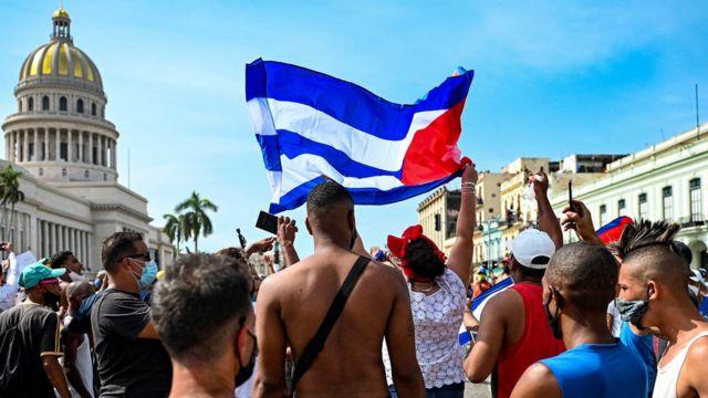 Manifestantes en La Habana durante las protestas del 11J.